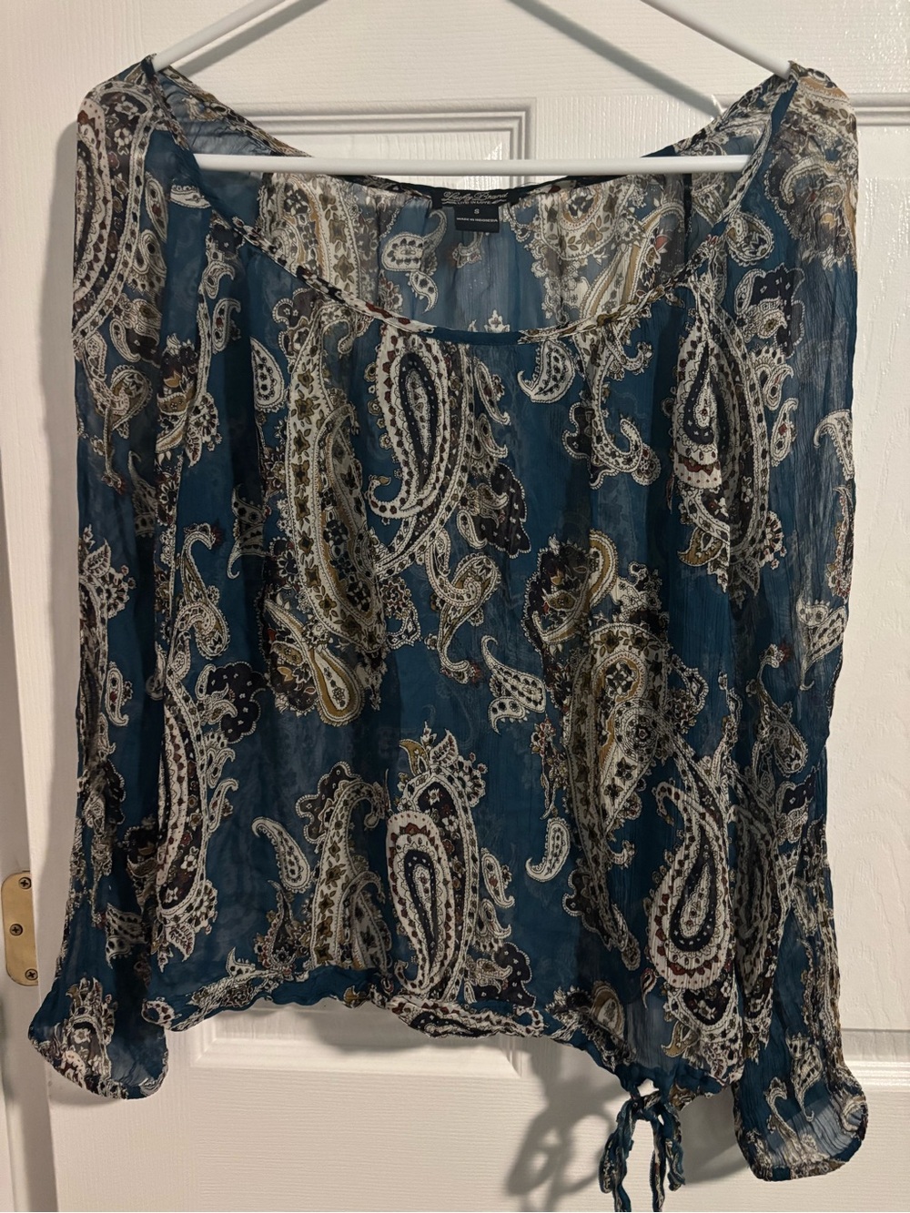 Lucky Brand Teal Paisley Sheer Tie-Hem Blouse